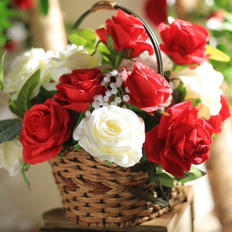 Laelfe 12 pcs Artificial Red Roses Flowers Long Stem Fake Silk Rose for Home Wendding Decorations(Red) - Image 2